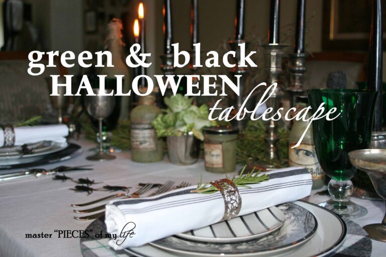 green & black halloween tablescape