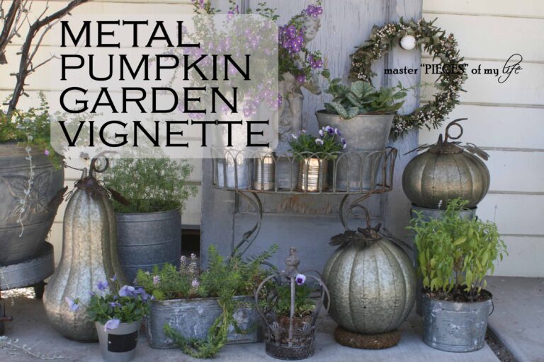 metal pumpkins garden vignette
