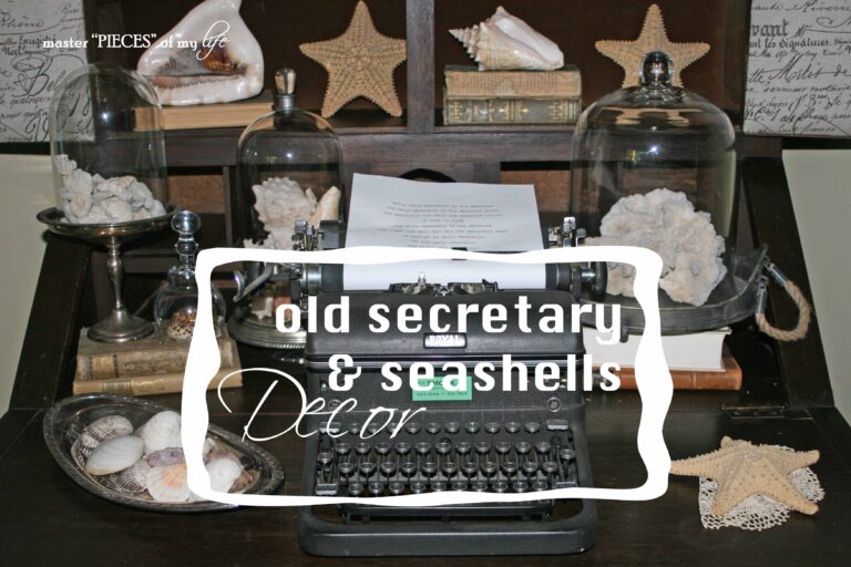 an old secretary desk & seashell decor