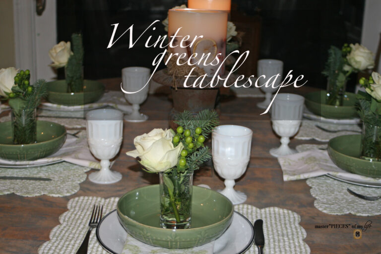 winter greens tablescape