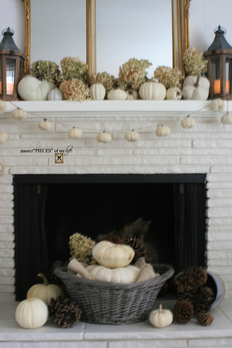 White pumpkin mantel 2