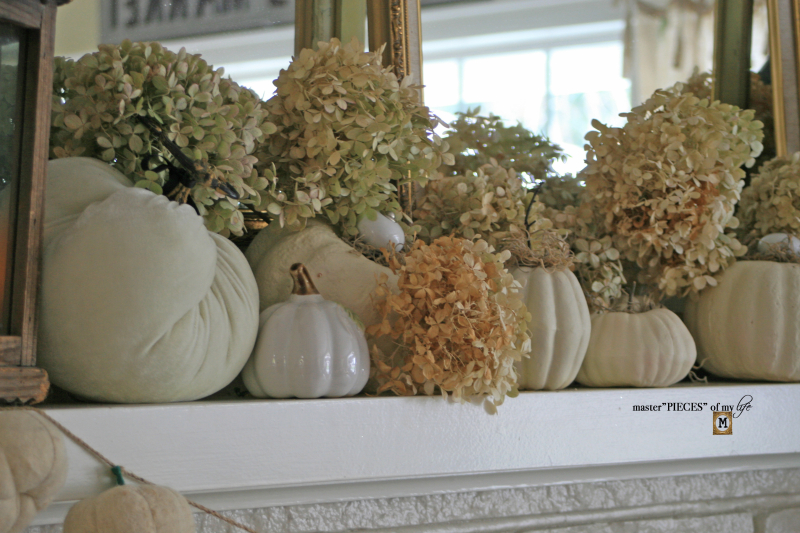 White pumpkin mantel 3