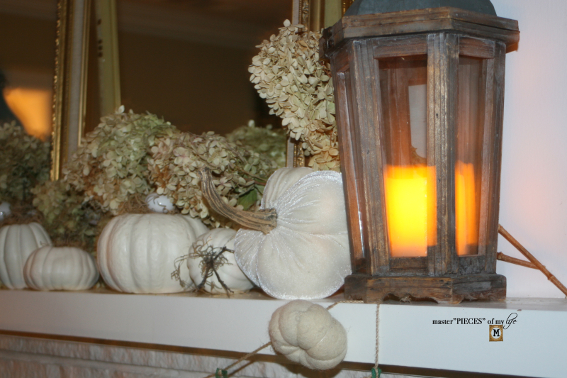 White pumpkin mantel 10
