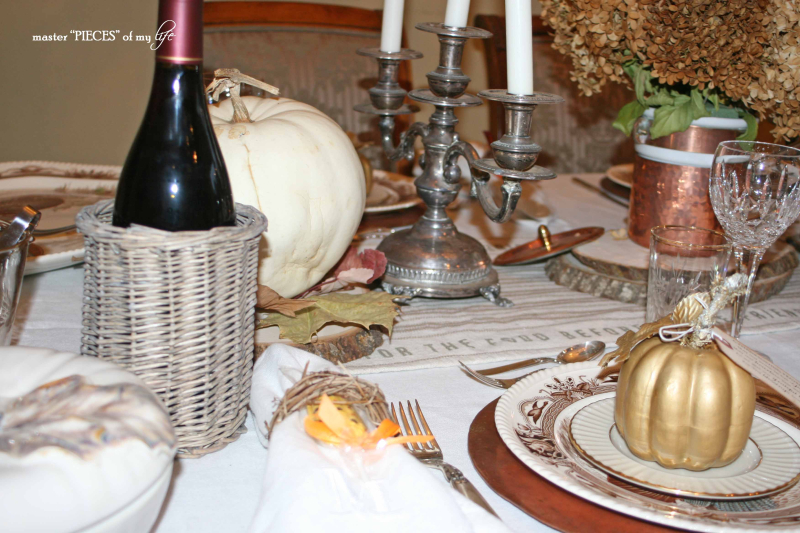 thanksgiving tablescape with mixed metals