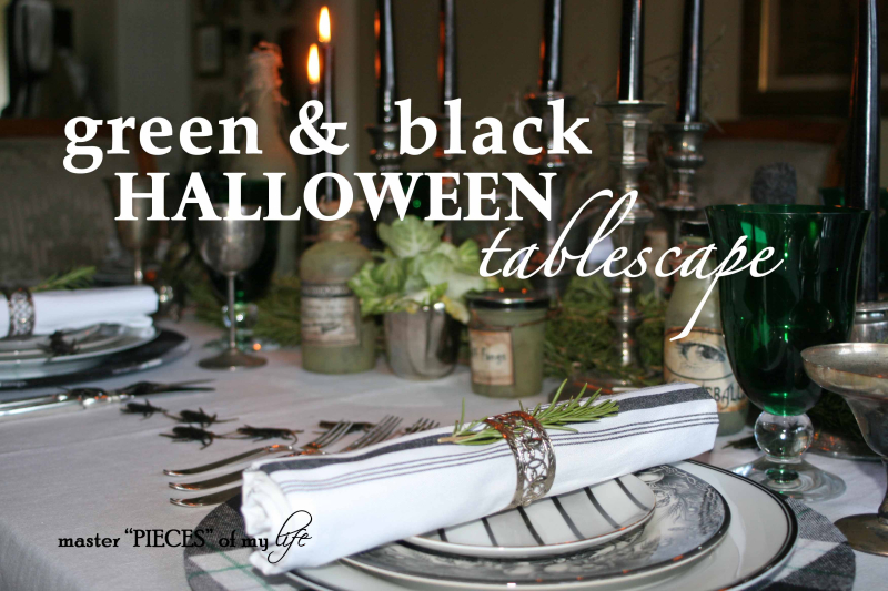 Green & black halloween tablescape Green & black halloween tablescape