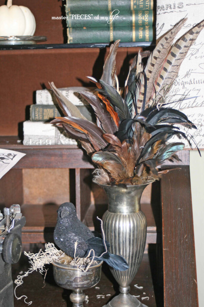 Nevermore inspired Halloween decor vignette