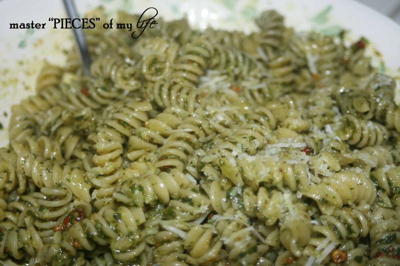 Pasta pesto closeup Pasta pesto closeup