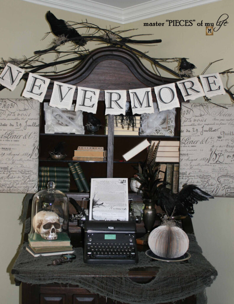 Nevermore inspired Halloween decor vignette