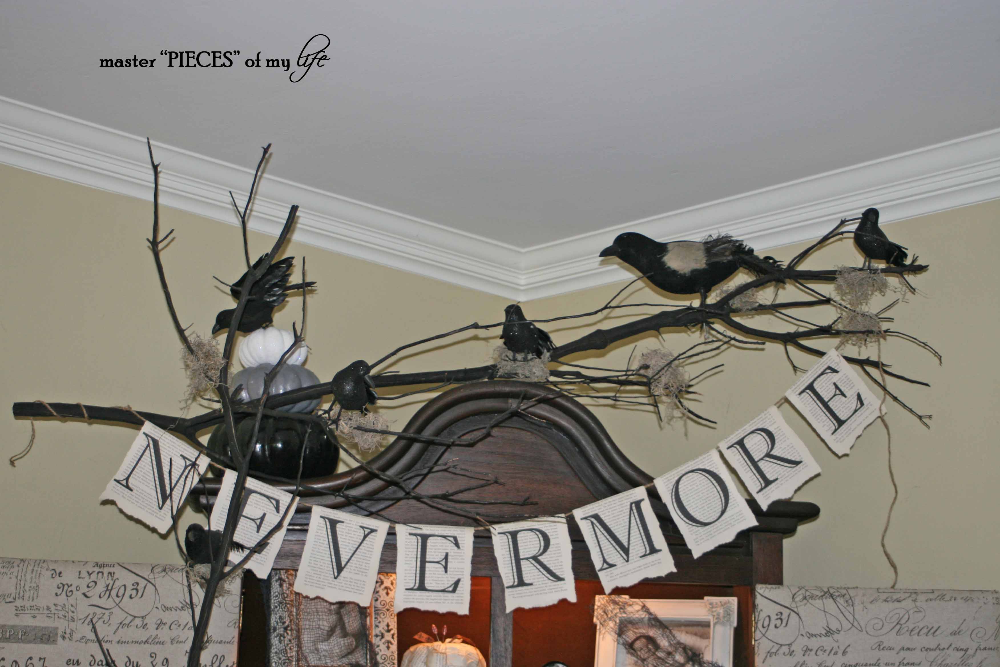 Nevermore inspired Halloween decor vignette