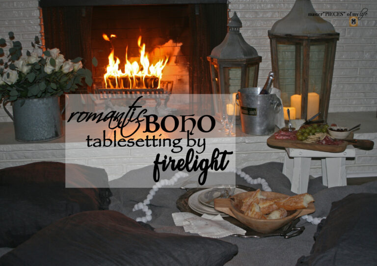 romantic BOHO table setting by firelight