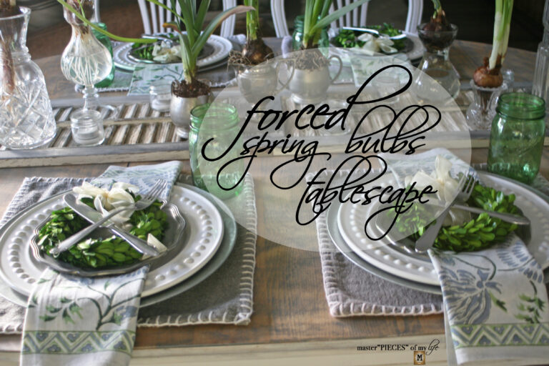 forced spring bulbs tablescape