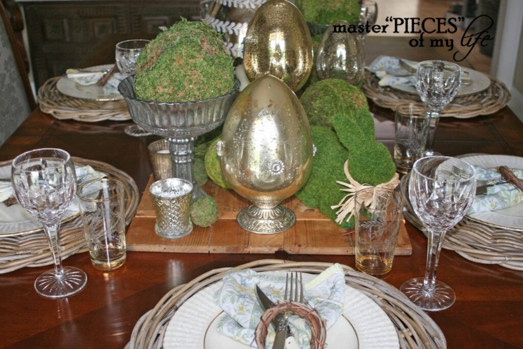 mercury glass & moss Easter tablescape