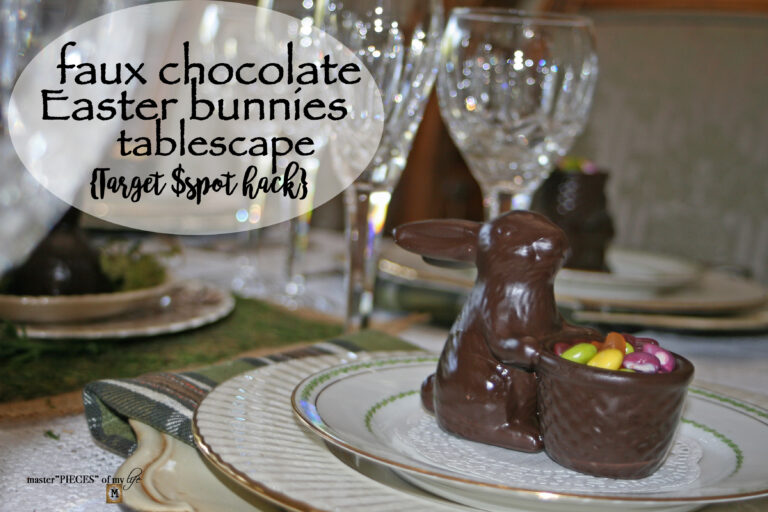 faux chocolate Easter bunnies tablescape – Target dollar spot hack