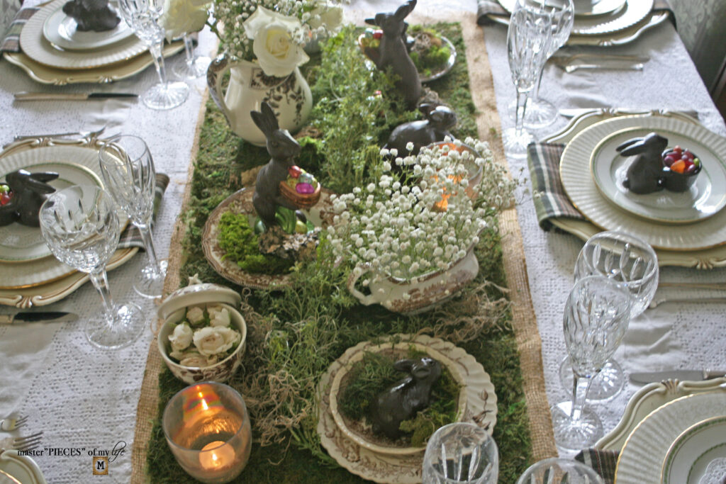 faux chocolate bunny Easter tablescape