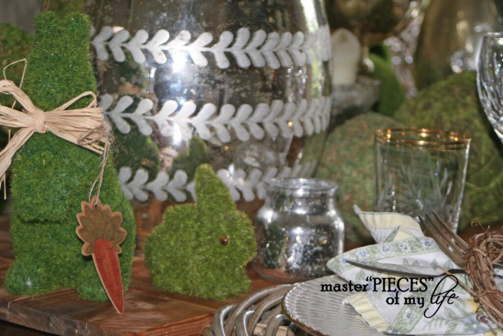 mercury glass & moss Easter tablescape