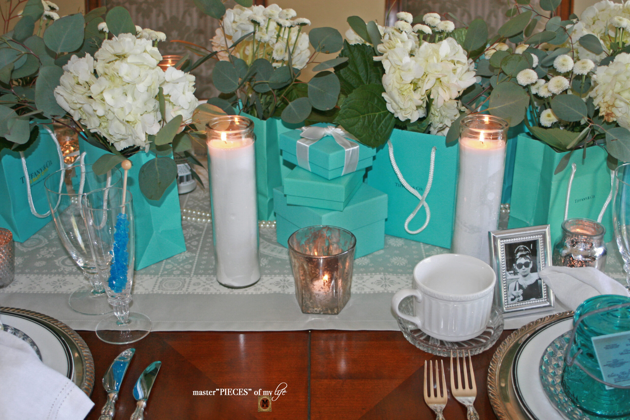 Breakfast at Tiffany's brunch tablescape - Master"Pieces" of my Life