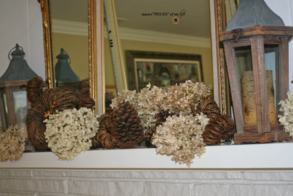 rustic autumn mantel