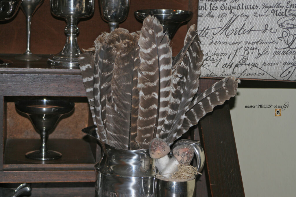 turkey feathers and mushrooms fall decor