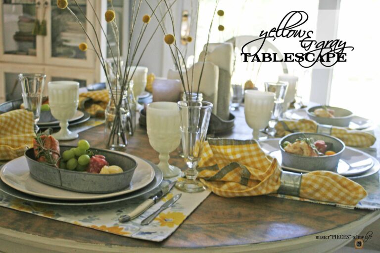 yellow and gray tablescape