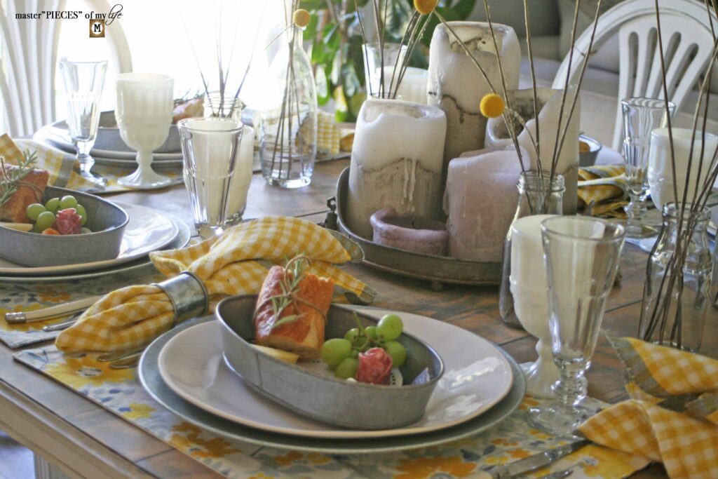 gray & yellow tablescape