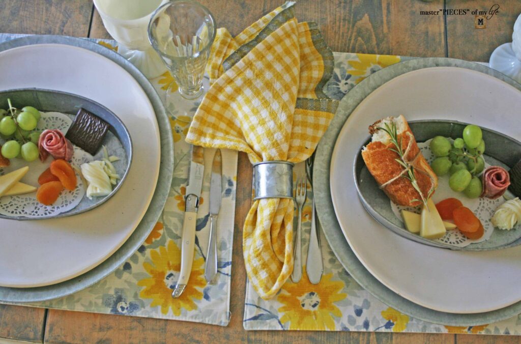yellow and gray table with mini charcuterie boards