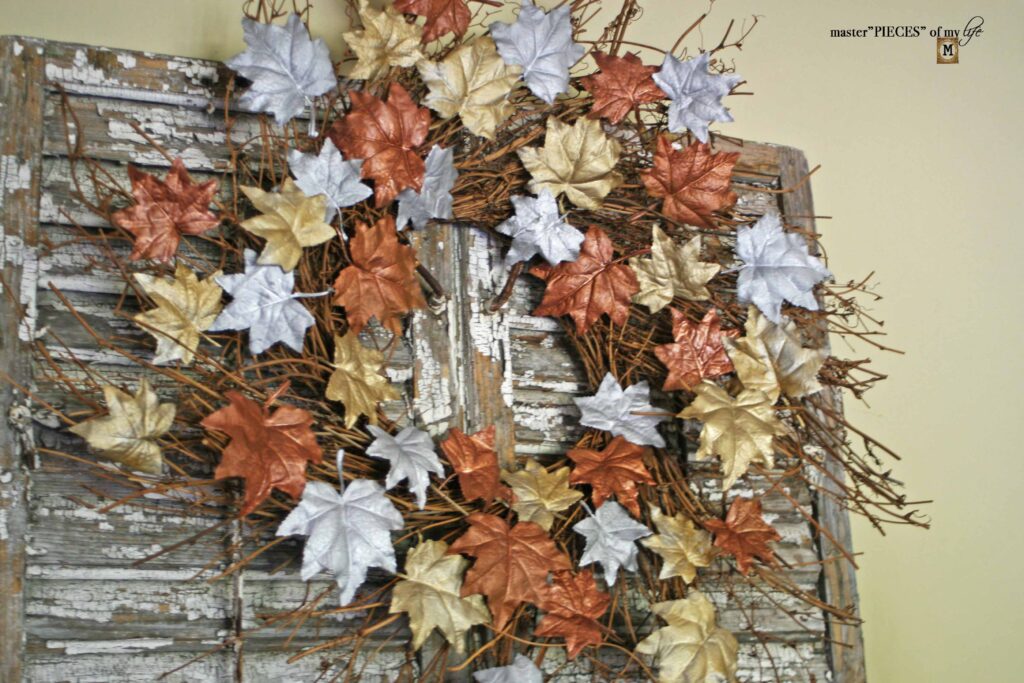 metallic leaf wreath DIY