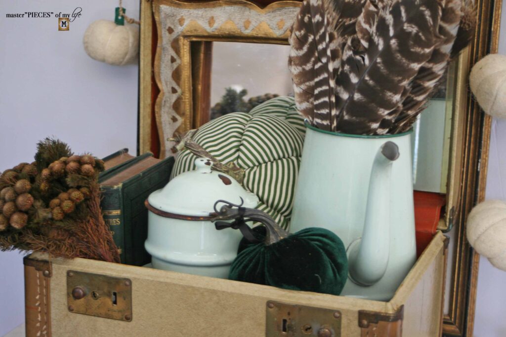 vintage suitcase fall vignette