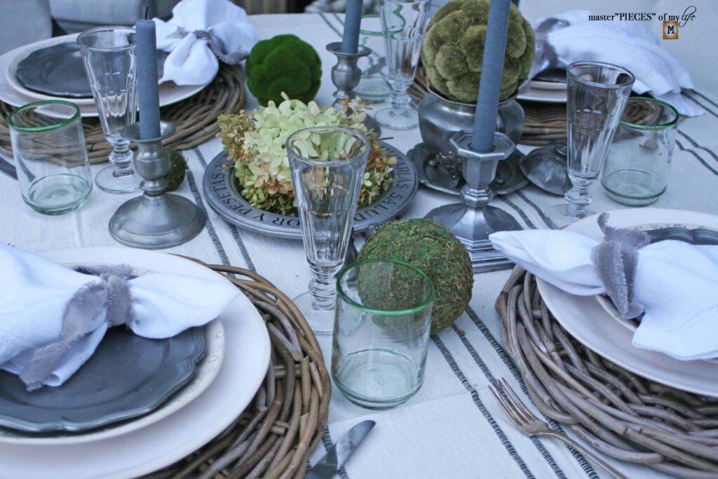 pewter garden tablescape