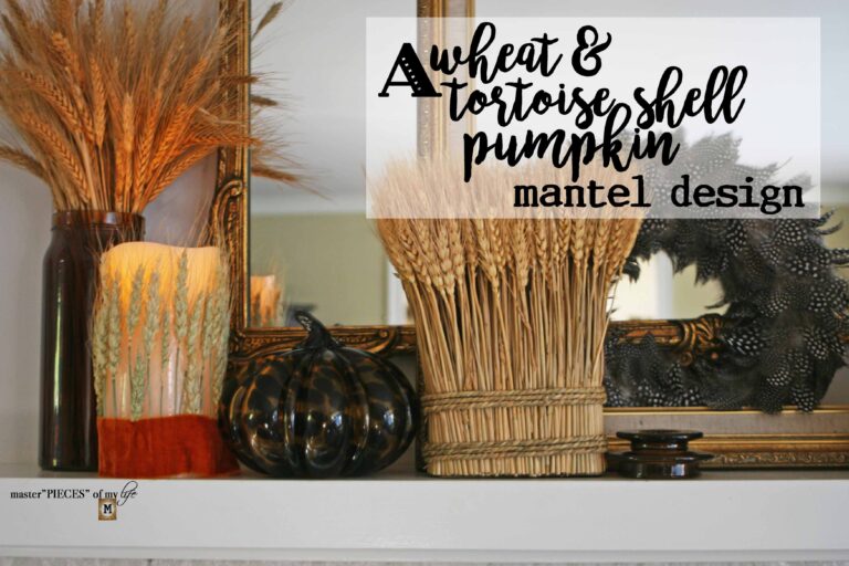 a wheat & tortoiseshell pumpkin mantel design