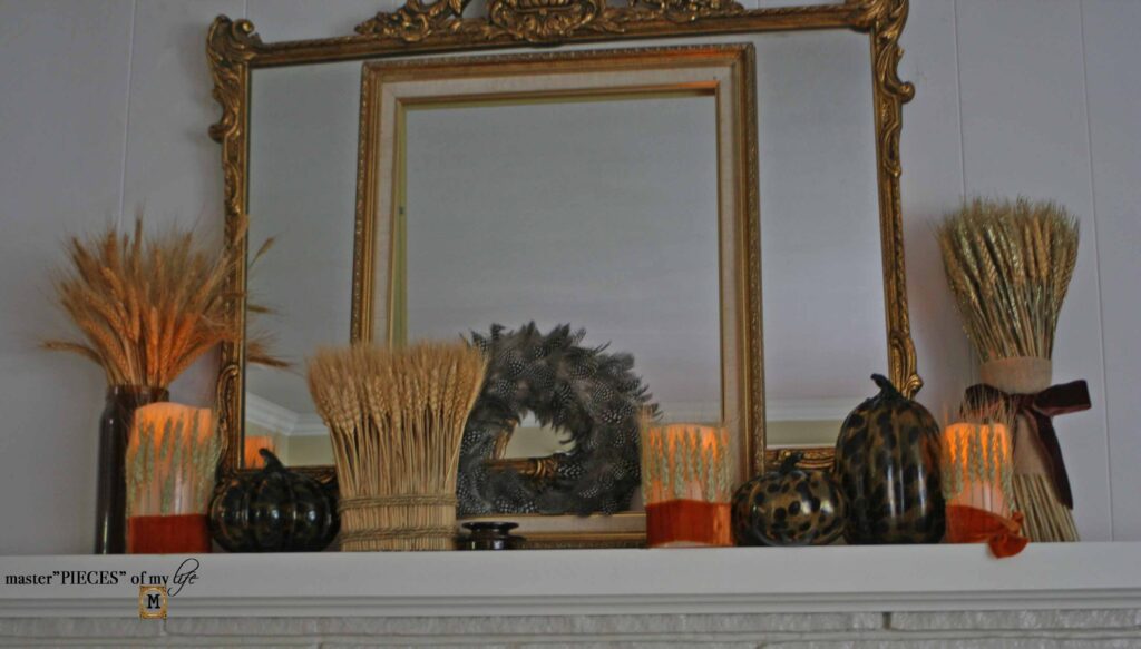 wheat decor mantel