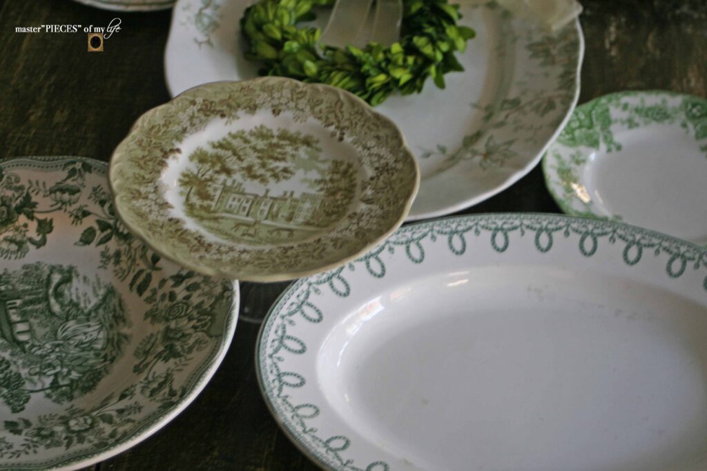 thrifted green transferware