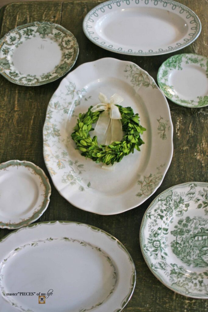 thrifted green transfer ware