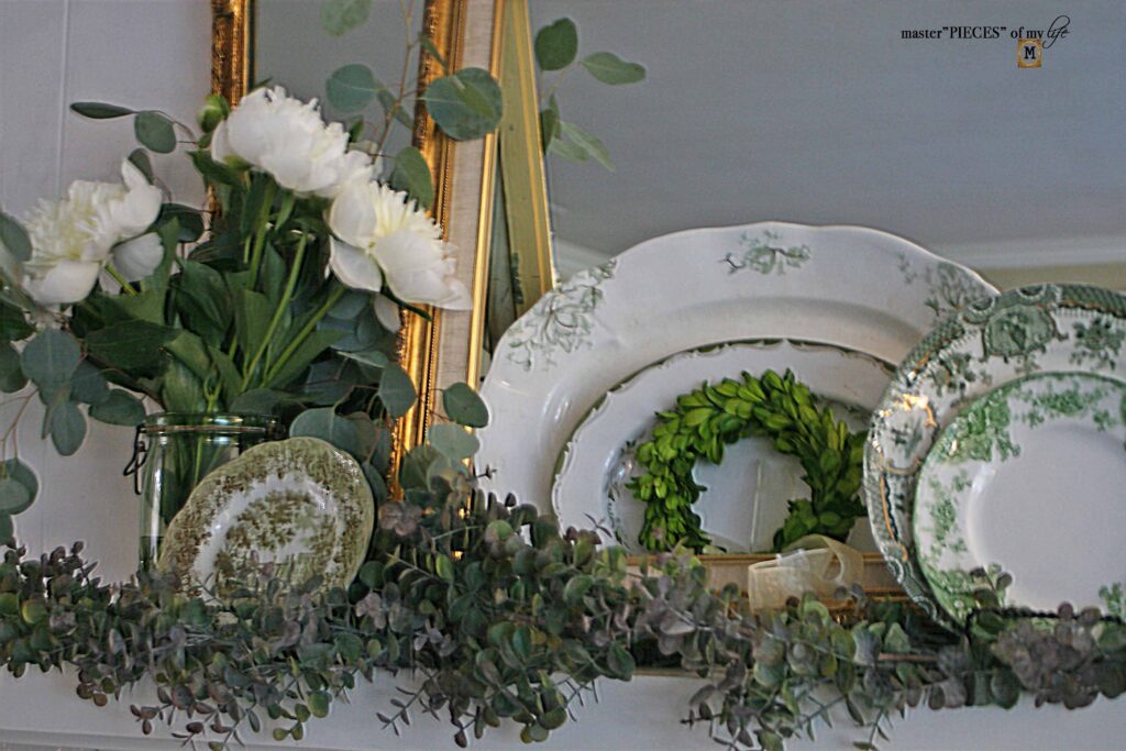 green transferware mantel
