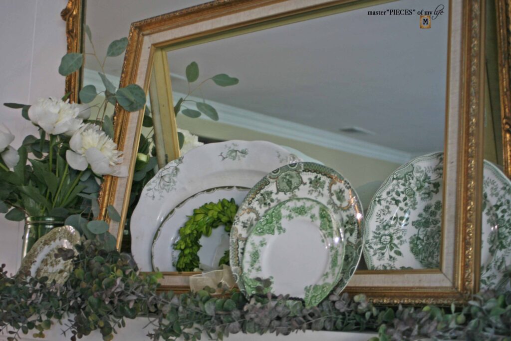 vintage green transferware dishes