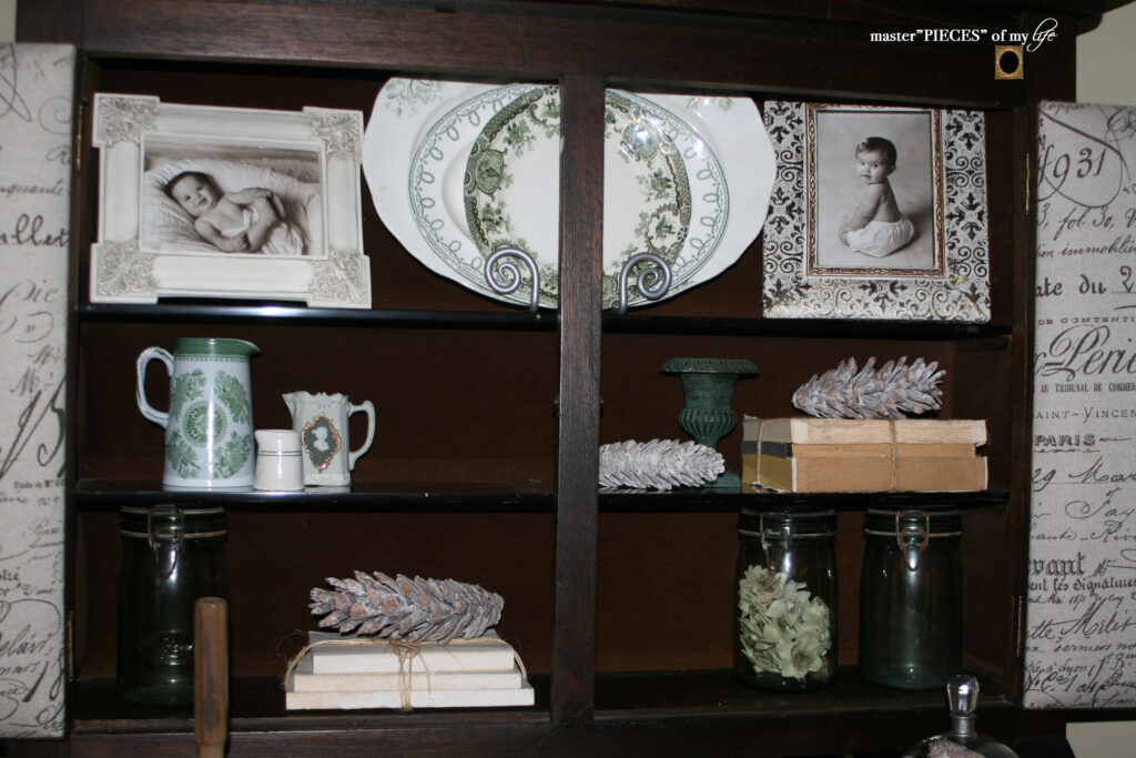 thrifted green transferware decor