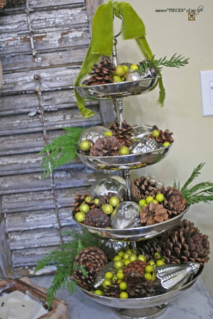 thrifted silver for Christmas decor