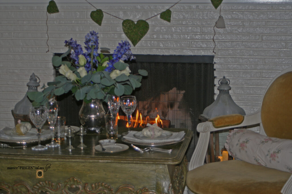 fireside romantic Valentine's day table