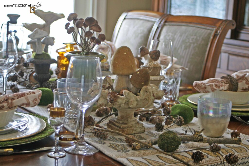enchanted mushroom wintry forest tablescape