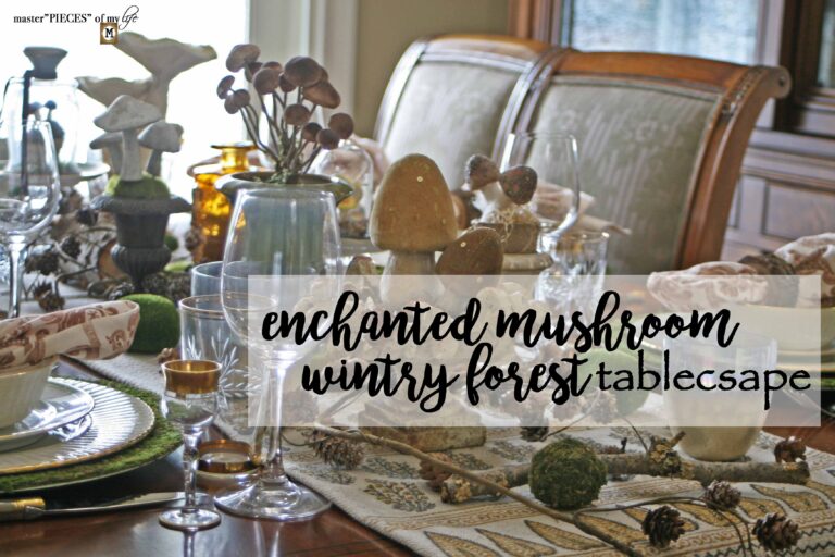 enchanted mushroom wintry forest tablescape