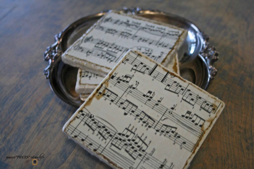 vintage sheet music coasters DIY
