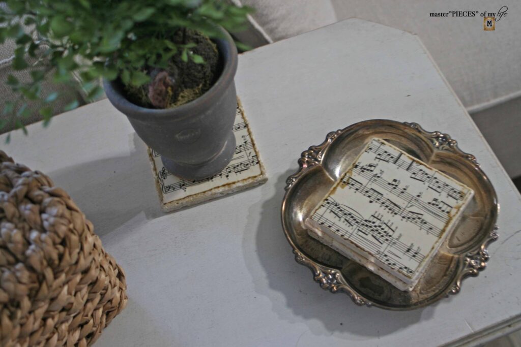vintage sheet music coasters DIY