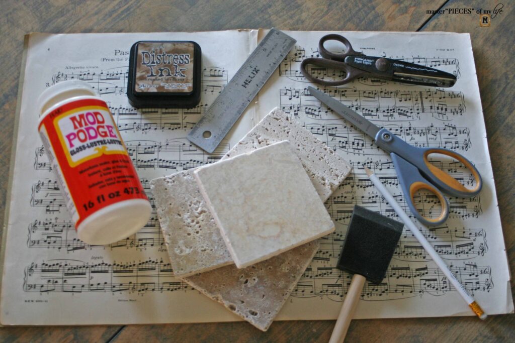 vintage sheet music coasters DIY
