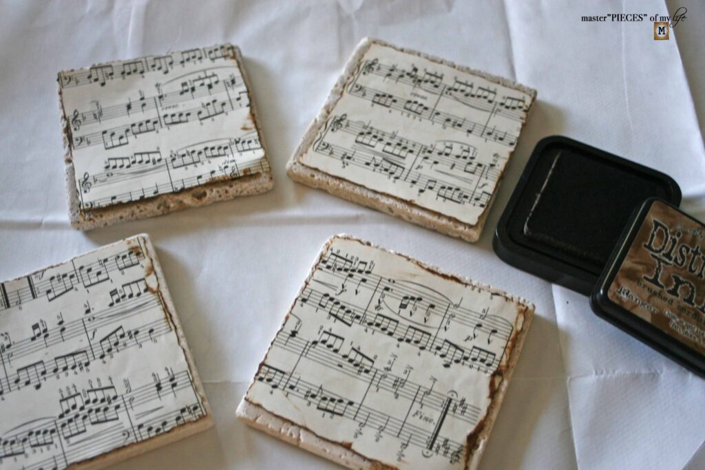 vintage sheet music coasters DIY