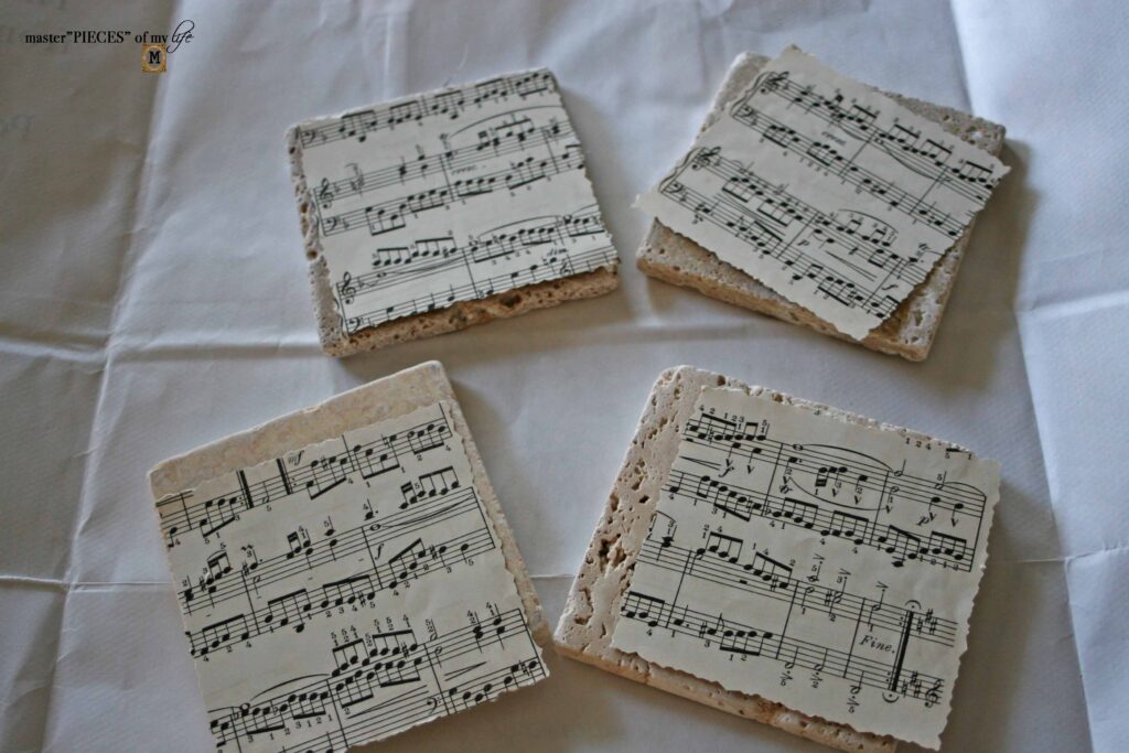 vintage sheet music coasters DIY