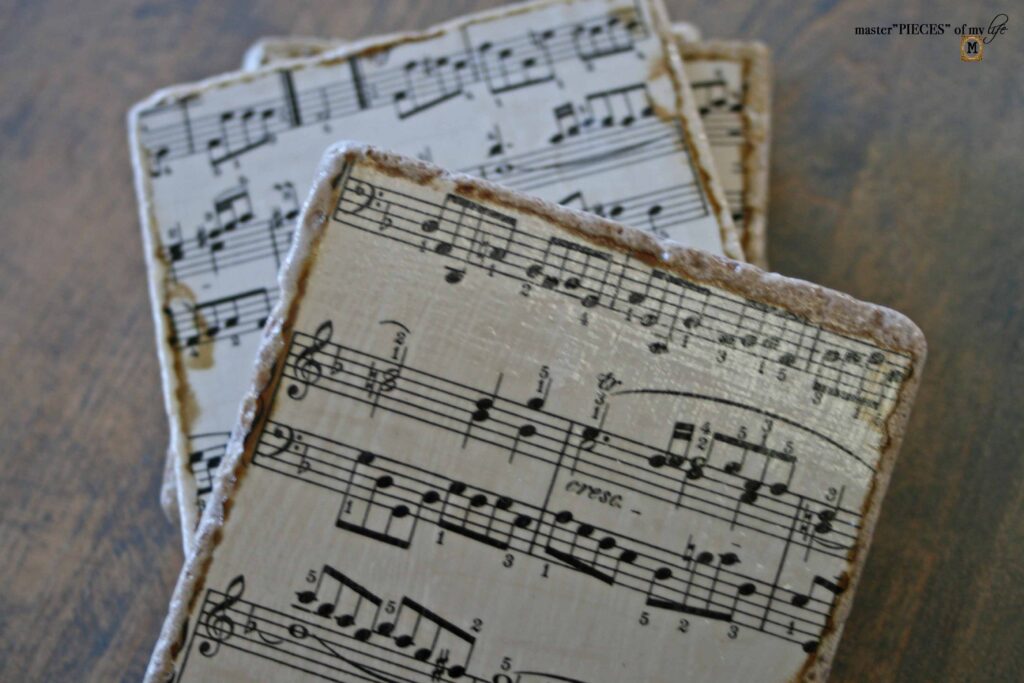 vintage sheet music coasters DIY