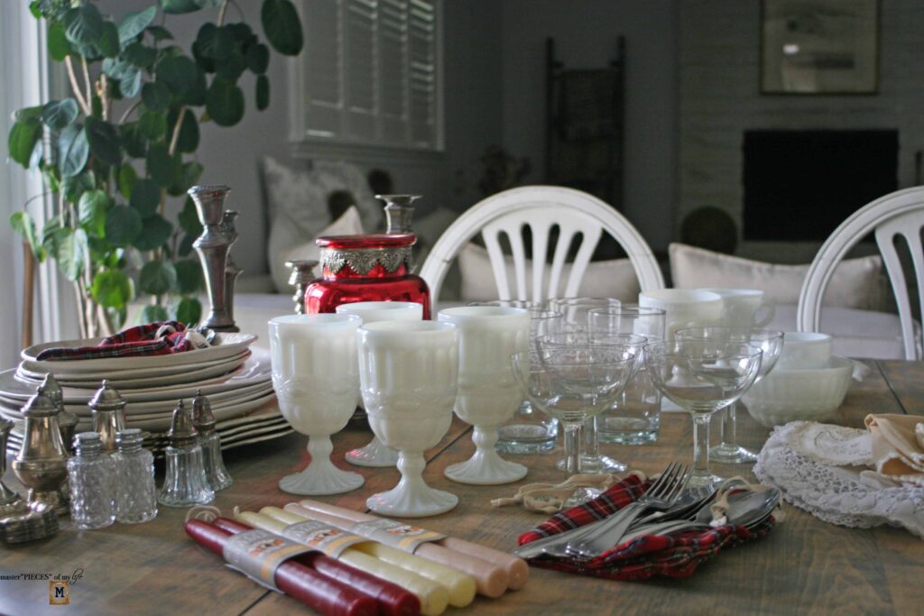 setting a red & neutral Valentine's day table