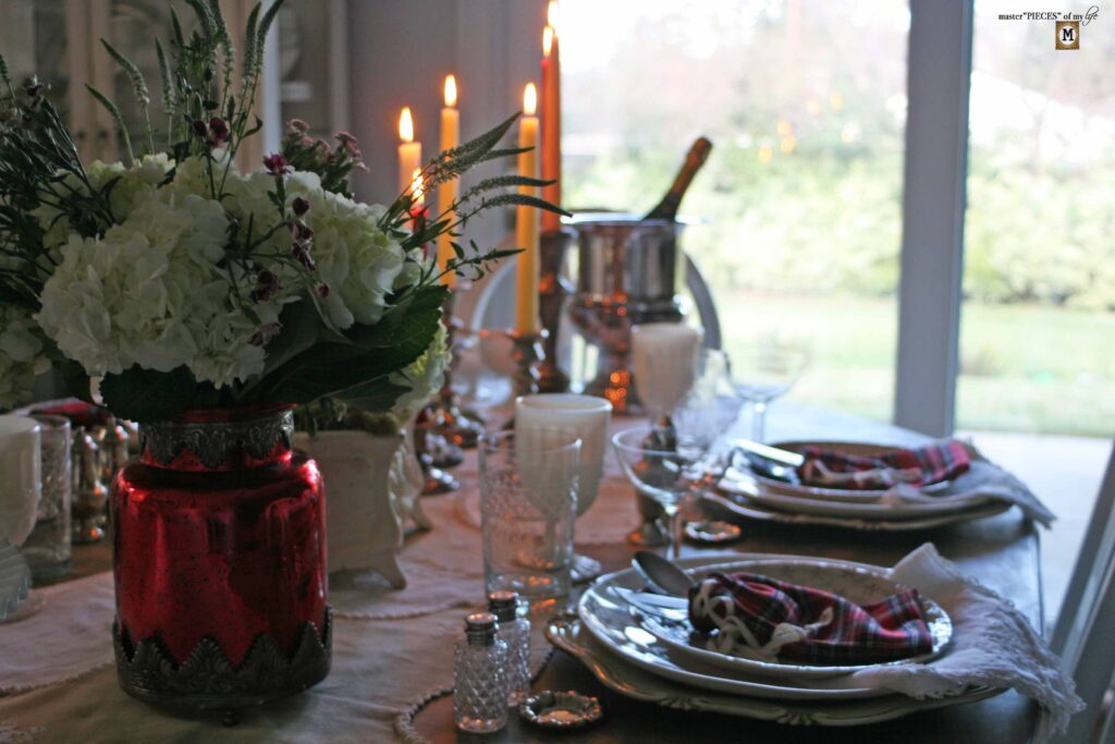 red & neutral Valentine's day tablescape