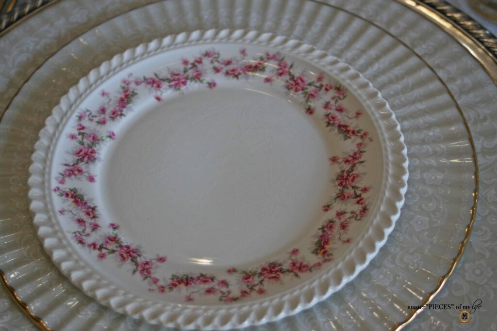 Pink thrift dishes table