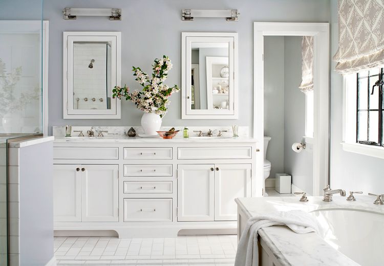 pewter and ivory bathroom design