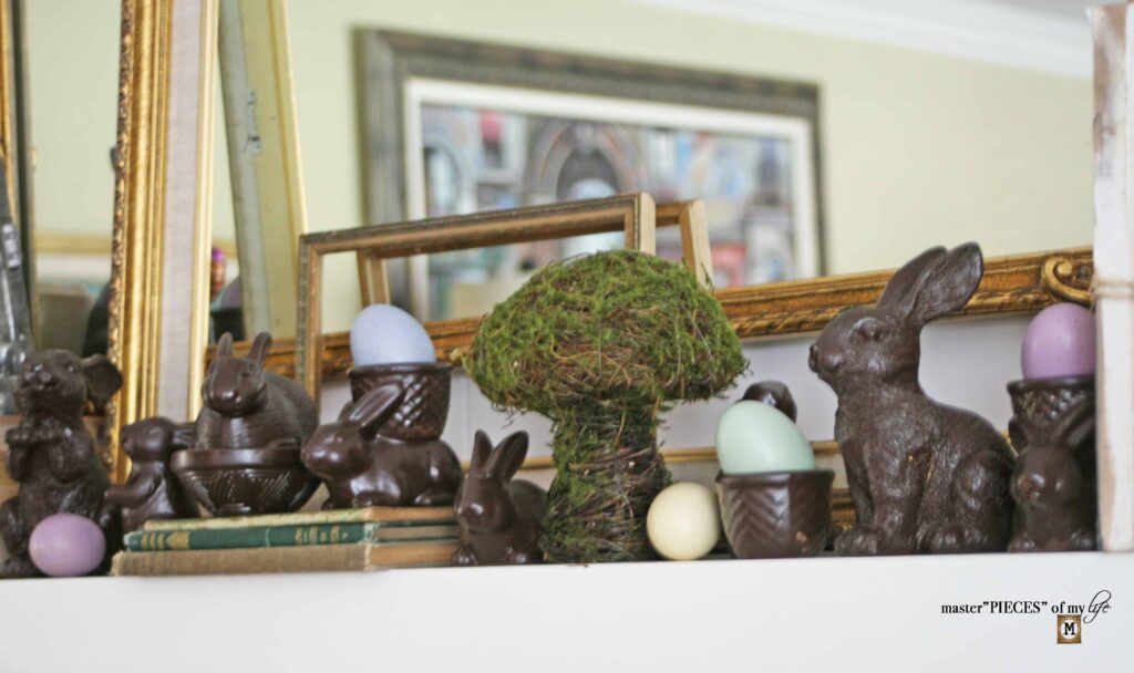 faux chocolate Easter bunny mantel styling